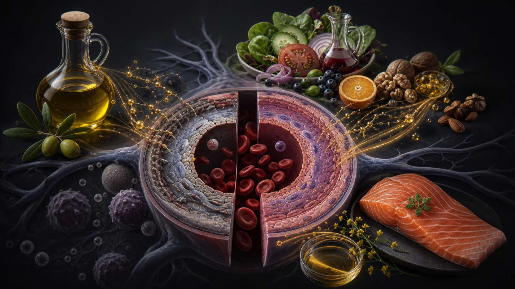 Original medical illustration for: How Mediterranean Diet Components Affect Your Blood Vessels After Eating