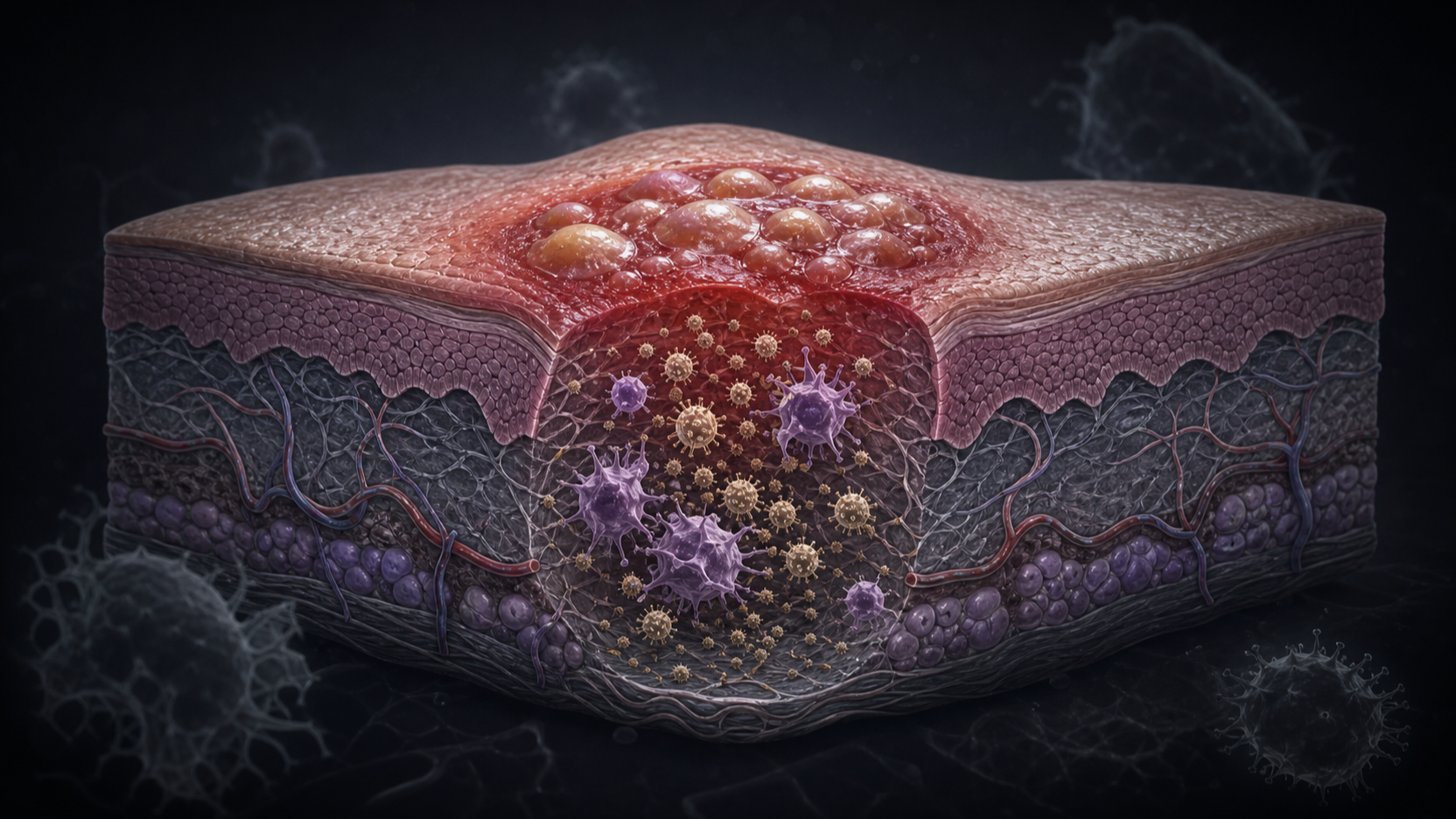 Original medical illustration for: Understanding Herpes Gladiatorum: A Wrestler's Skin Infection Case Study. c3
