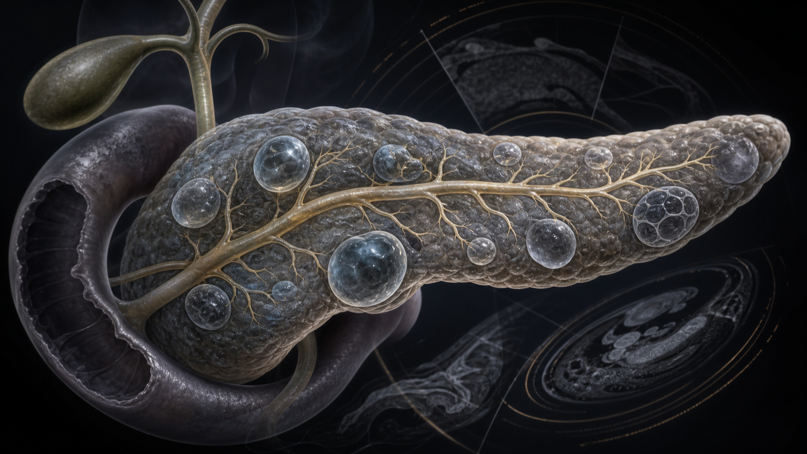 Original medical illustration for: Understanding Pancreatic Cysts: Types, Risks, and Management Options